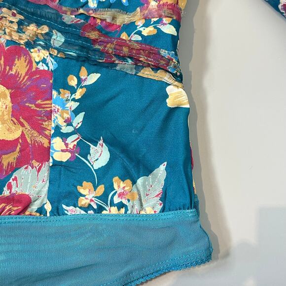 Free People Intimately Wanderlust Floral Print Bodysuit in Blue Jade Combo - Picture 10 of 11